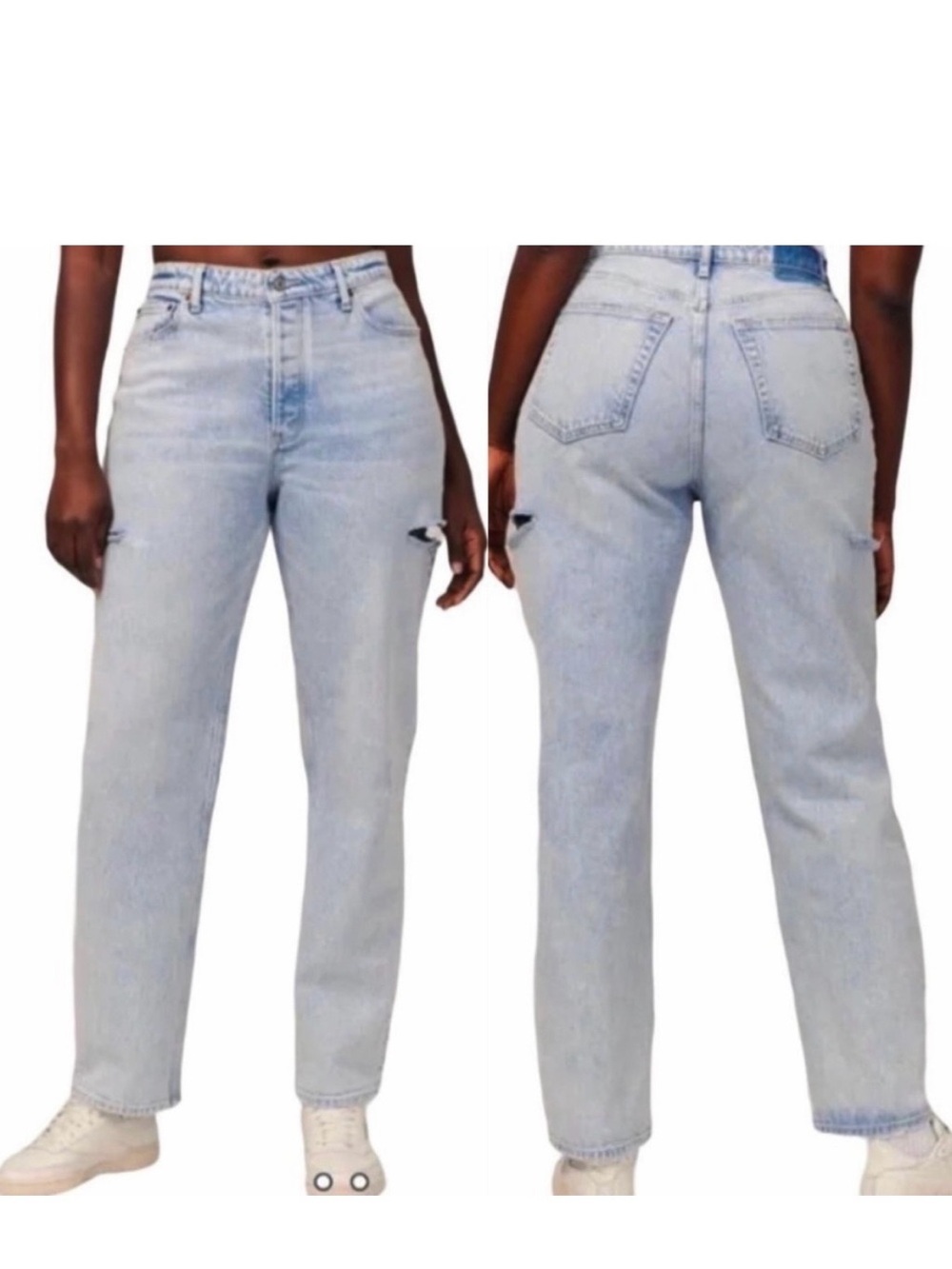 Abercrombie The Dad Light Wash High-Rise Straight Jeans - Cutout Detail